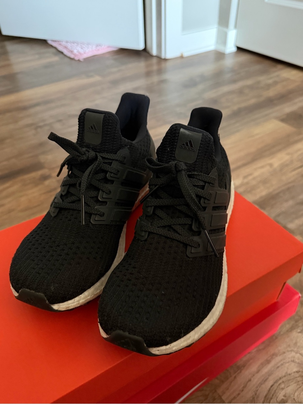 adidas Black Knit Athletic Running Shoes with White Midsole